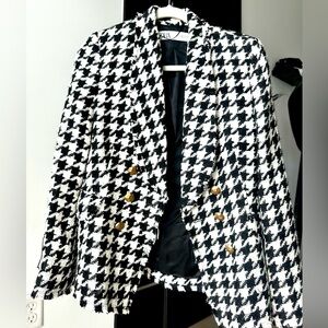 Zara Black and White Houndstooth Jacket